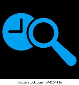 Find Time vector icon. Style is flat symbol, blue color, rounded angles, black background.