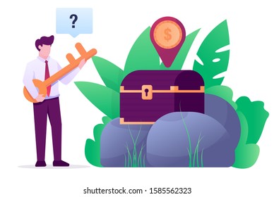 find treasure with key flat illustration