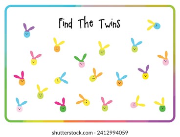 Find the twins. Color matching. Matching pairs game. Worksheet education activity. 