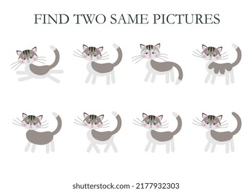 Find Two Identical Cats And Connect Them With A Line.