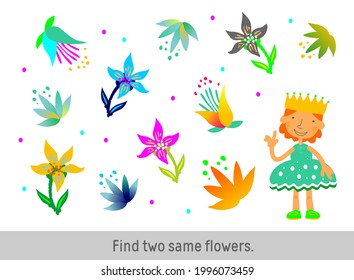 Find two identical flowers. Exercise to develop attention.