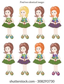 Find two identical girls. Educational game for children. 