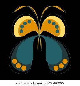 Find two identical multi-colored butterflies. Logic game for attention.   Doodle flowers. For design of postcard, sticker, banner