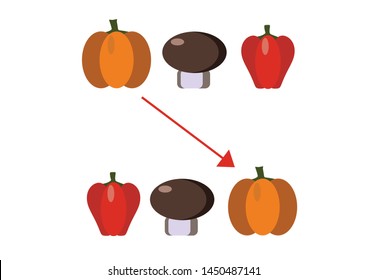 Find two identical vegetables.  Educational matching game for children. Cartoon vector illustration. the matching educational kid game with simple gaming level for preschool kids. 