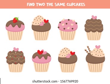 Find two the same cupcakes, game for kids.