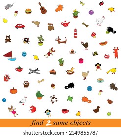 Find two same objects. Vector cartoon illustration.