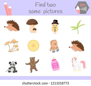 find two same pictures. Cartoon Vector Illustration Educational Activity for Preschool Children.