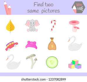 find two same pictures. Cartoon Vector Illustration Educational Activity for Preschool Children.