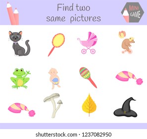 find two same pictures. Cartoon Vector Illustration Educational Activity for Preschool Children.