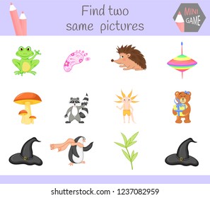 find two same pictures. Cartoon Vector Illustration Educational Activity for Preschool Children.