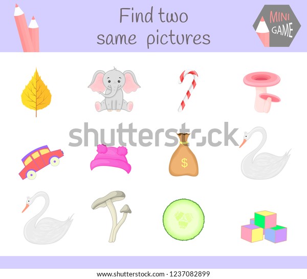 find two same pictures. Cartoon\
Vector Illustration Educational Activity for Preschool\
Children.