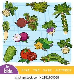Find two the same pictures, education game for children. Colorful set of vegetables