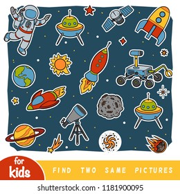 Find two the same pictures, education game for children, Astronaut and space objects