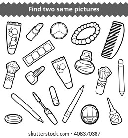 Find two same pictures, education game for children. Beauty vector black and white set