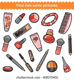 Find two same pictures, education game for children. Beauty vector color set