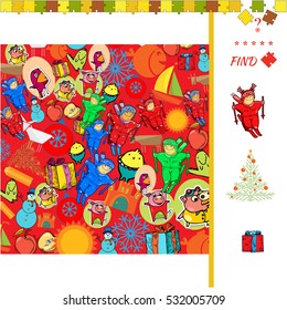 Find two the same pictures, education game for children New Year theme