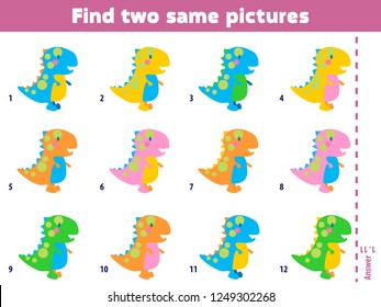 Find two same pictures. Educational matching game for children. Cartoon vector illustration.