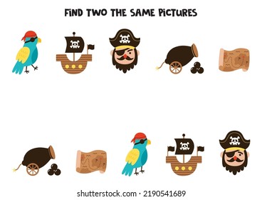 Find two the same pirate pictures. Educational logical game for kids.