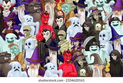 Find a unique halloween character game. Kids vector educational task search cartoon personage among ghosts, zombie, witches, werewolf or wizard, devil, vampire or mummy. Children riddle quiz or puzzle