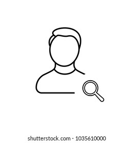 Find user account. Looking for user avatar, contact, profile. Search  icon. Vector line