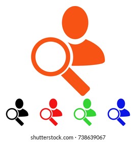 Find User icon. Vector illustration style is a flat iconic find user symbol with black, orange, red, green, blue color versions. Designed for web apps and software interfaces.