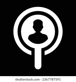 Find user icon vector male person profile avatar with magnifying glass symbol in flat color glyph pictogram