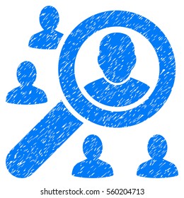 Find Users grainy textured icon for overlay watermark stamps. Flat symbol with unclean texture. Dotted vector blue ink rubber seal stamp with grunge design on a white background.