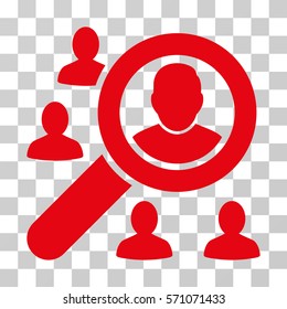 Find Users icon. Vector illustration style is flat iconic symbol, red color, transparent background. Designed for web and software interfaces.