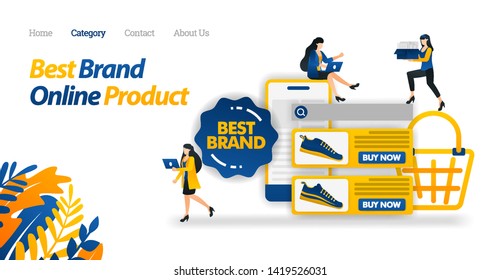 Find a Variety Product of Best Brand With Mobile. Recommend the Best Variety of Online Products. Vector Illustration Flat Icon Style Suitable for Web Landing Page, Sticker, Wallpaper, Card, Background