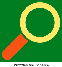 Find vector icon. Style is bicolor flat symbol, orange and yellow colors, rounded angles, green background.