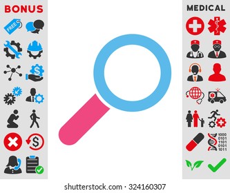 Find vector icon. Style is bicolor flat symbol, pink and blue colors, rounded angles, white background.