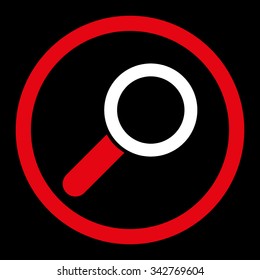 Find vector icon. Style is bicolor flat rounded symbol, red and white colors, rounded angles, black background.