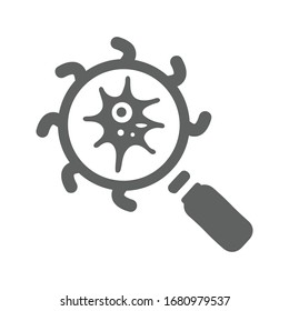 Find virus gray icon, search bacteria, danger detection