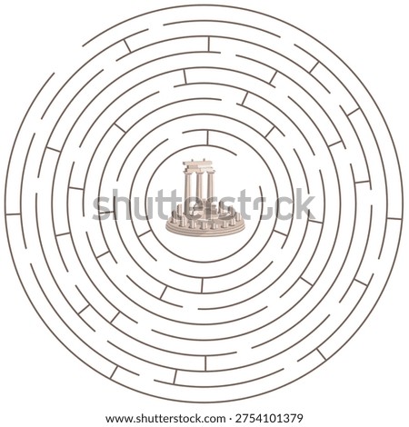 Find the way to the Delphic Oracle. Maze game. Worksheet for children's activity book. Ancient Greece. Vector illustration.