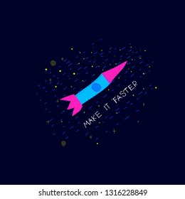 Find way Discover Universe Spaceship travel Planet Star moon cosmos astronomy inspiration graphic design typography element. Hand drawn postcard. Cute simple vector paper cutout collage style