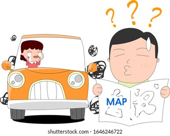 find way Looking at map Confused driver illustration