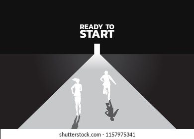 Find the way out. Silhouette of businesswomen ready to run to outside the door. Concept of people ready to start career and business