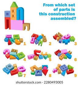 Find which set of parts is this construction assembled. Task for Attentiveness