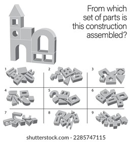 Find which set of parts is this construction assembled. Task for Attentiveness