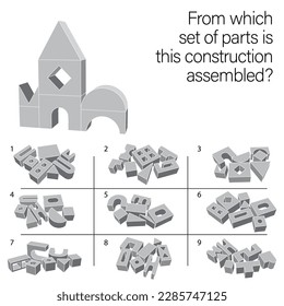 Find which set of parts is this construction assembled. Task for Attentiveness