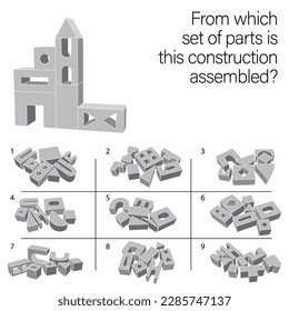 Find which set of parts is this construction assembled. Task for Attentiveness