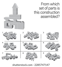 Find which set of parts is this construction assembled. Task for Attentiveness