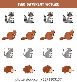 Find woodland animal which is different from others. Worksheet for kids.