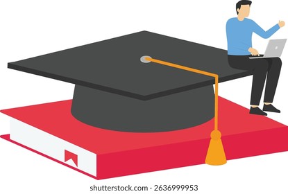 Find work experience. Businessman working on graduation cap. concept business stock illustration


