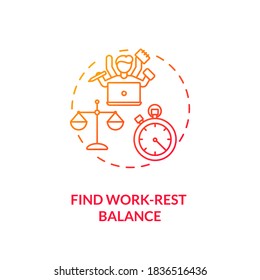 Find work rest balance red gradient concept icon. Student time management. Complete project. College life harmony idea thin line illustration. Vector isolated outline RGB color drawing