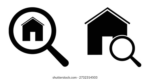 Encontre a sua casa de sonho com facilidade, pesquisa de propriedade, imóveis, habitação, lupa, ícone de pesquisa, ícone de casa, residencial, investimento, localização, comprar, vender, alugar, explorar.