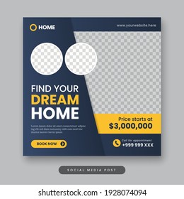 Find Your Dream Home, Geometric Social Media Post Template. Real Estate Square Banner