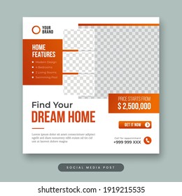 Find Your Dream Home Social Media Post Template. Real Estate Square Banner