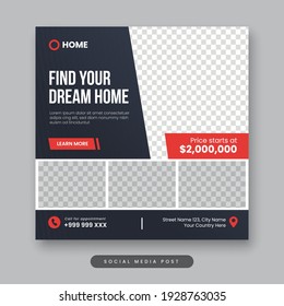 Find Your Dream Home Social Media Post Template. Real Estate Square Banner