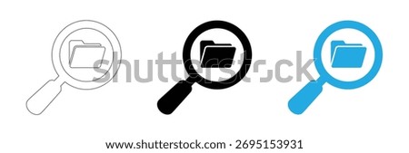 Find your files quickly with search magnifying glass icon,Document with Magnifying Glass Outline and Silhouette Icon Set.Collection of Study and Research Symbols.Application Form,editable stroke icons